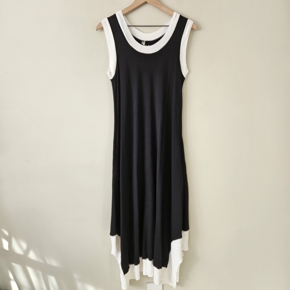 Planet by Lauren G Black & White Pima Cotton Asymmetrical Lagenlook Maxi Dress - Picture 3 of 15